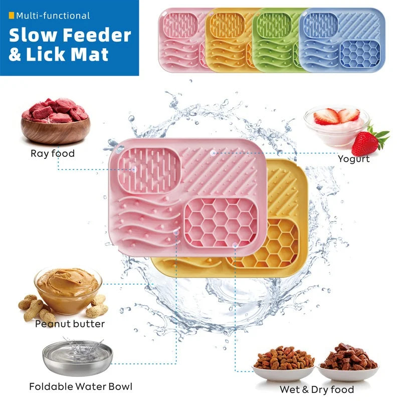 Silicone Slow Feeder Bowl - 4-in-1 Licking Mat