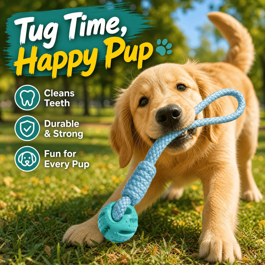Rope Ball Chew Toy - Interactive Fetch & Tug Game